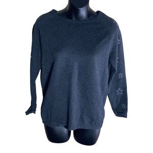 Woolovers women’s xs pullover sweater gray stars on sleeves cotton/cashmere/wool